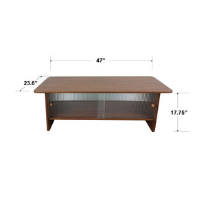 Rectangular Coffee Table With Sliding Door Storage Center