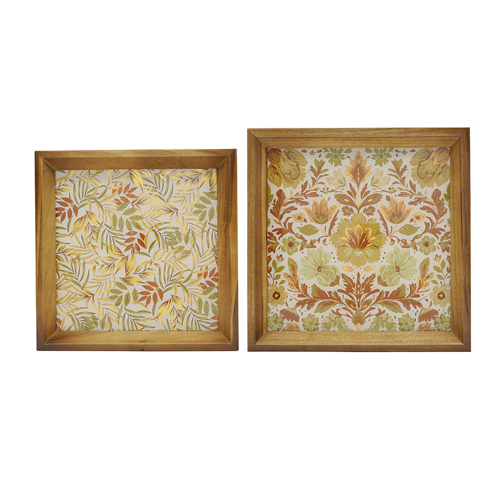 Set of 2 Square Acacia Wood Mirrored Trays