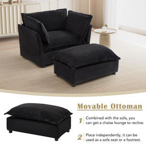 Modern Cozy Upholstered Armchair Sofa With Movable Ottoman