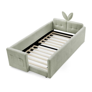Cute Rabbit Ear Upholstered Platform Bed Frame With Safety Rail