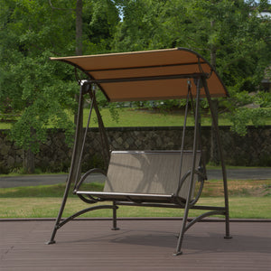 2-Seat Patio Swing Chair with Adjustable Canopy and Steel Frame