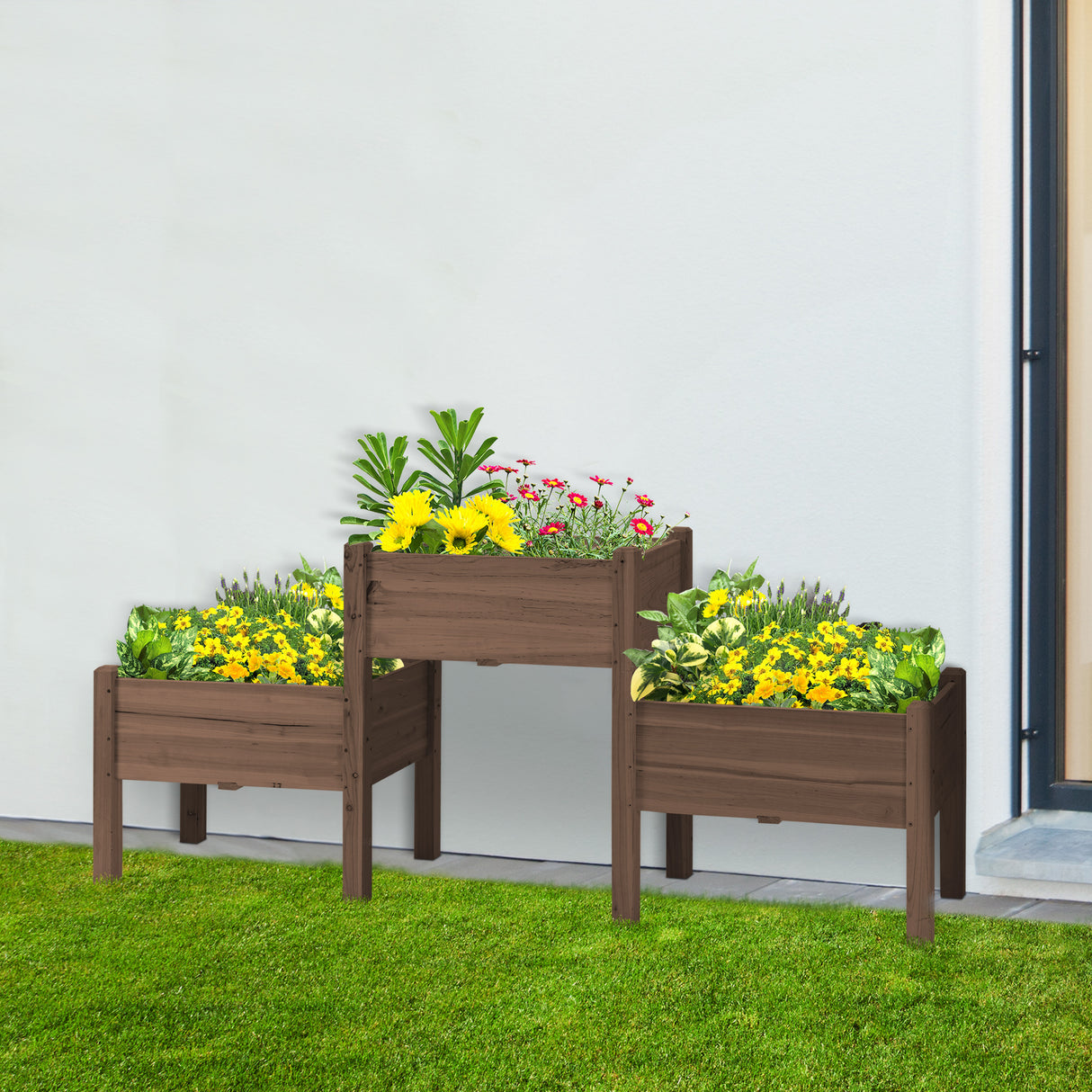 Outsunny Raised Garden Bed with 3 Planter Box