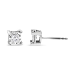 .925 Sterling Silver 1/2 Cttw Miracle Set Princess-cut Diamond Solitaire Stud Earrings (H-I Color, SI2-I1 Clarity)