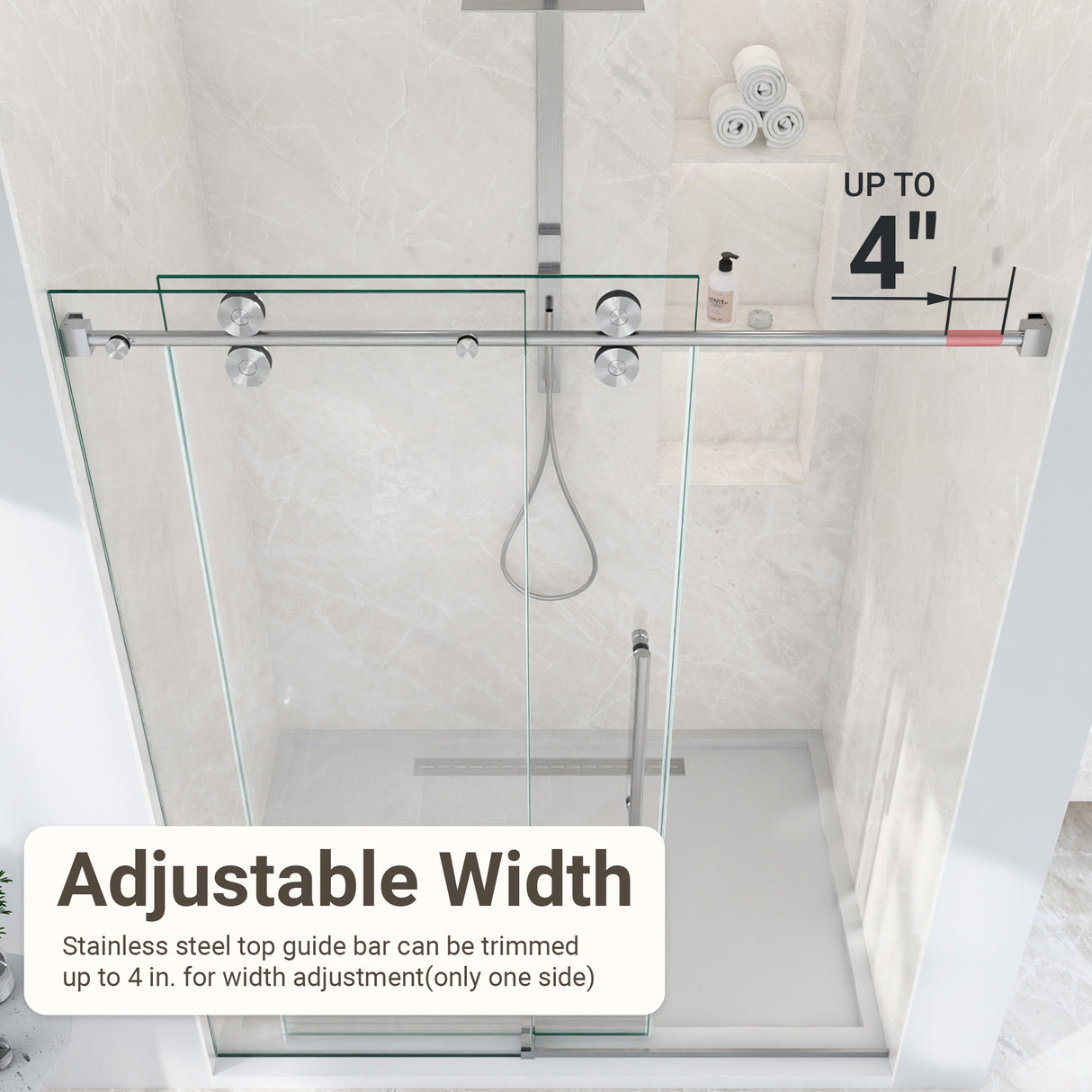 56-60"W x 72"H Frameless Sliding Shower Door – Clear Tempered Glass