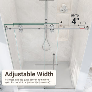 56-60"W x 72"H Frameless Sliding Shower Door – Clear Tempered Glass