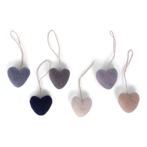 Felt Hanging Decoration - Mini Hearts Blue (set of 6)