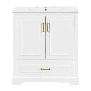 Bathroom Vanity With Sink, 1 Divided Drawer And 2 Soft Close Doors With Double Shelf