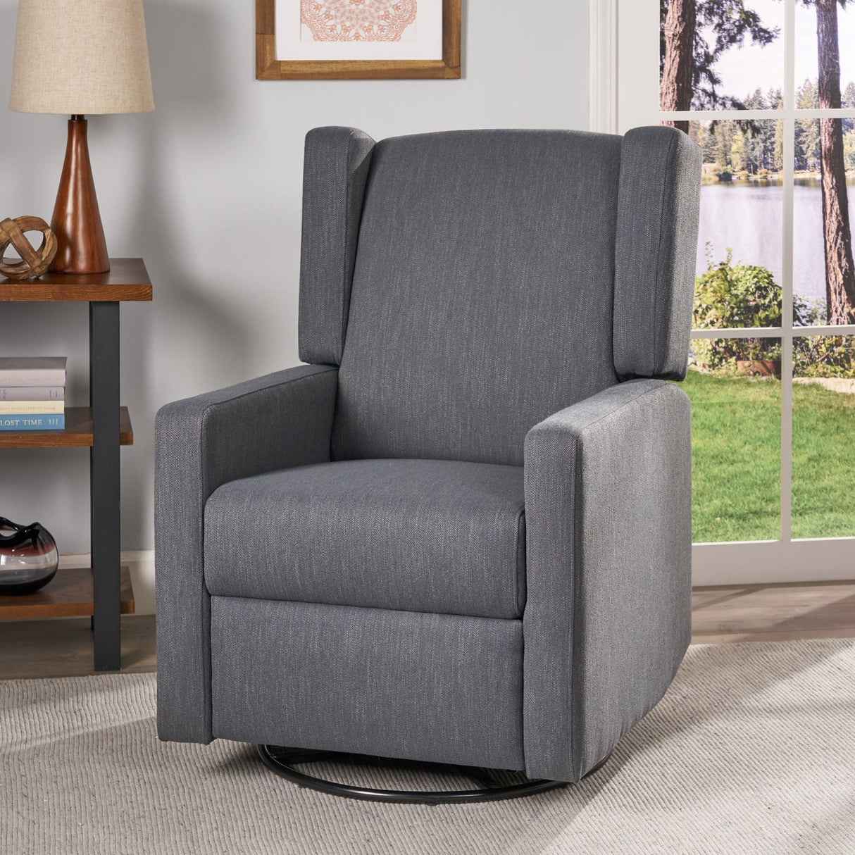 Landau Contemporary Fabric Upholstered Swivel Recliner - Best Buy Furniture