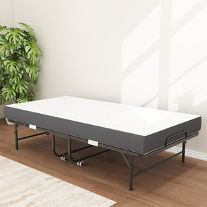 Twin Folding Bed With Memory Foam Mattress Portable Rollaway Bed Sturdy Metal Frame - Brushed Nickel