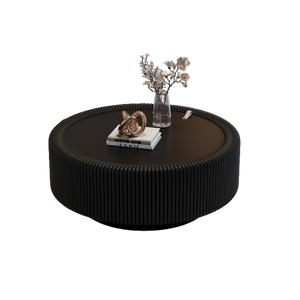 Black Round Fluted Coffee Table with Tempered Glass Top