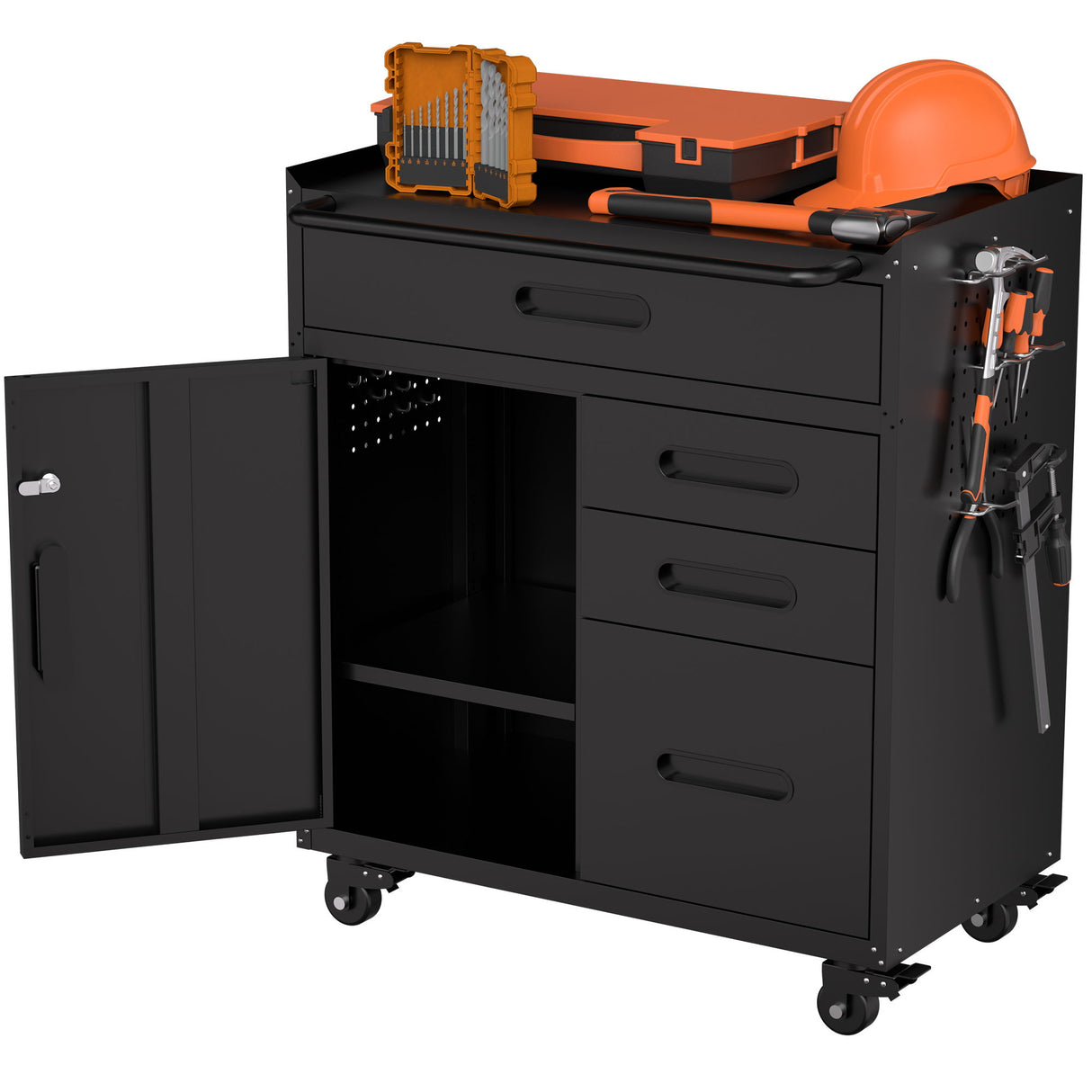 Rolling Tool Cabinet Heavy Duty Garage Storage With Lockable Doors