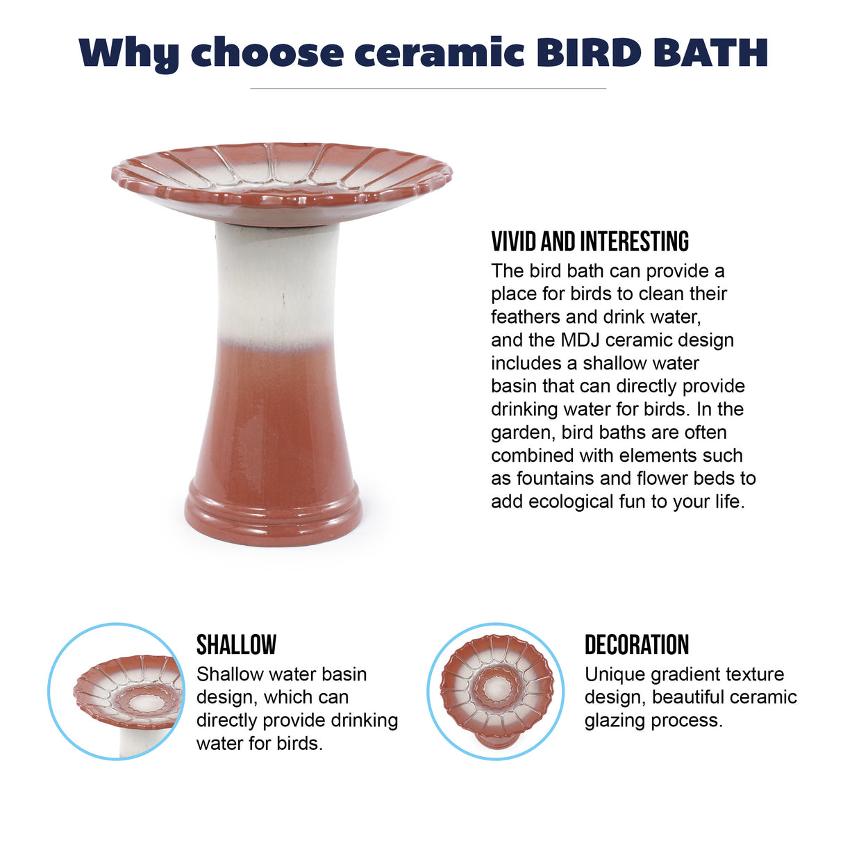 Handmade Glazed Ceramic Bird Bath