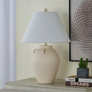 25-Inch Ceramic Table Lamp, Beige Rustic Farmhouse Style