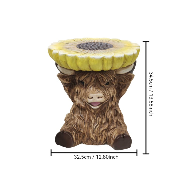 Highland Cow Stool with Sunflower Top