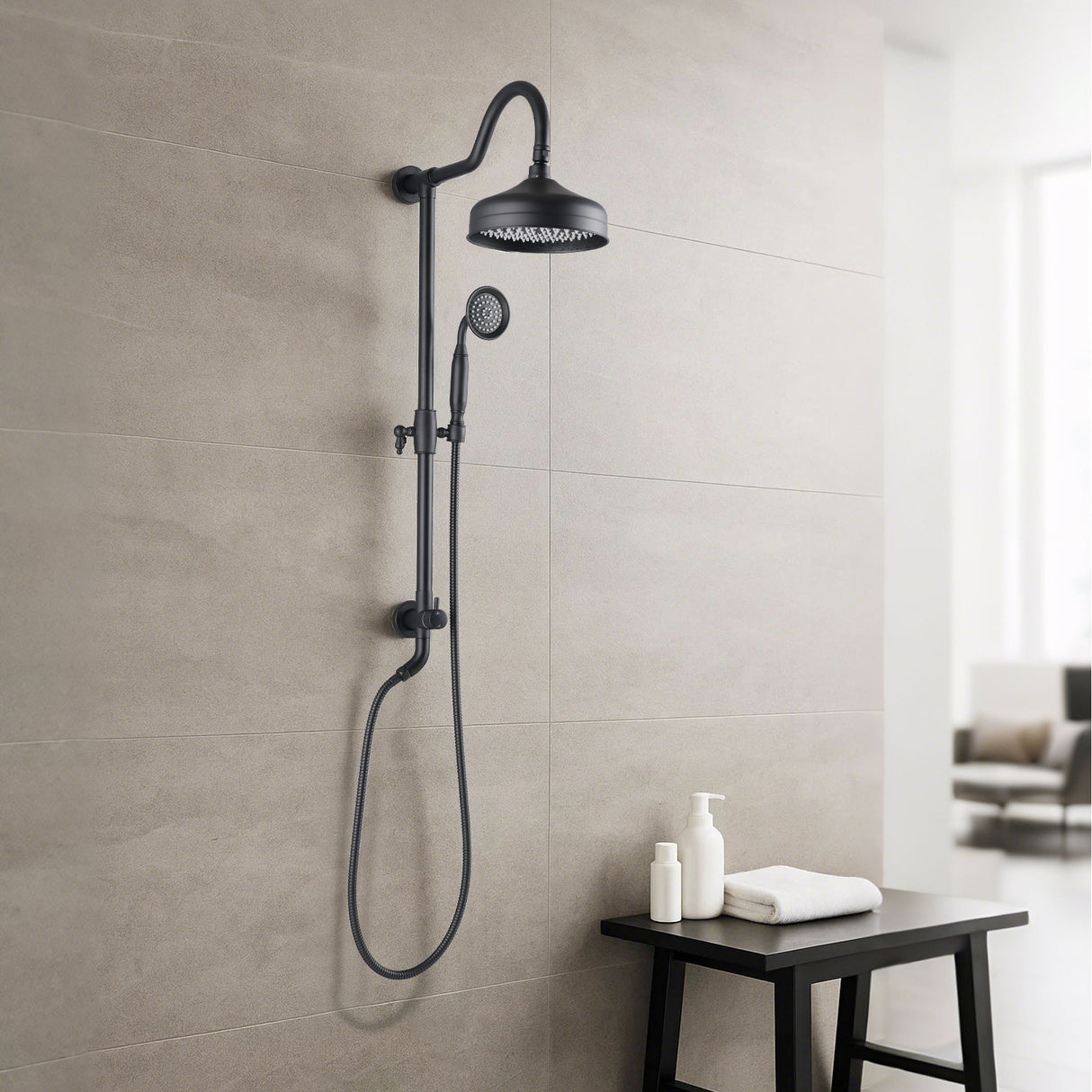 8-Inch Complete Rain Shower Combo System, Matte Black