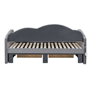 Upholstered Daybed With Cloud-Shaped Backrest, Trundle & 2 Drawers And USB Ports