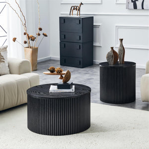 2-Piece Nesting Coffee Table Set, Roman Column Design MDF Round Tables with Built-in Storage