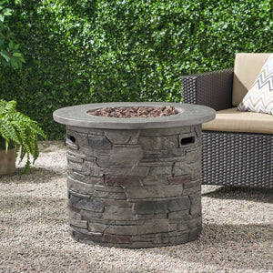 Transitional Outdoor 32" Round Propane Fire Pit Table, Lightweight Concrete Construction - Stone Gray - Best Buy Furniture