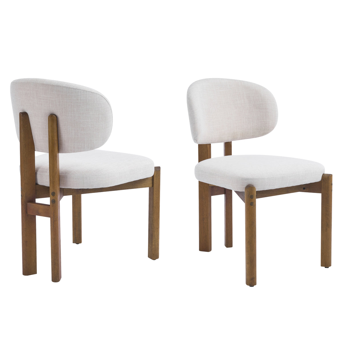 Beige Upholstered Mid-Century Dining Chair