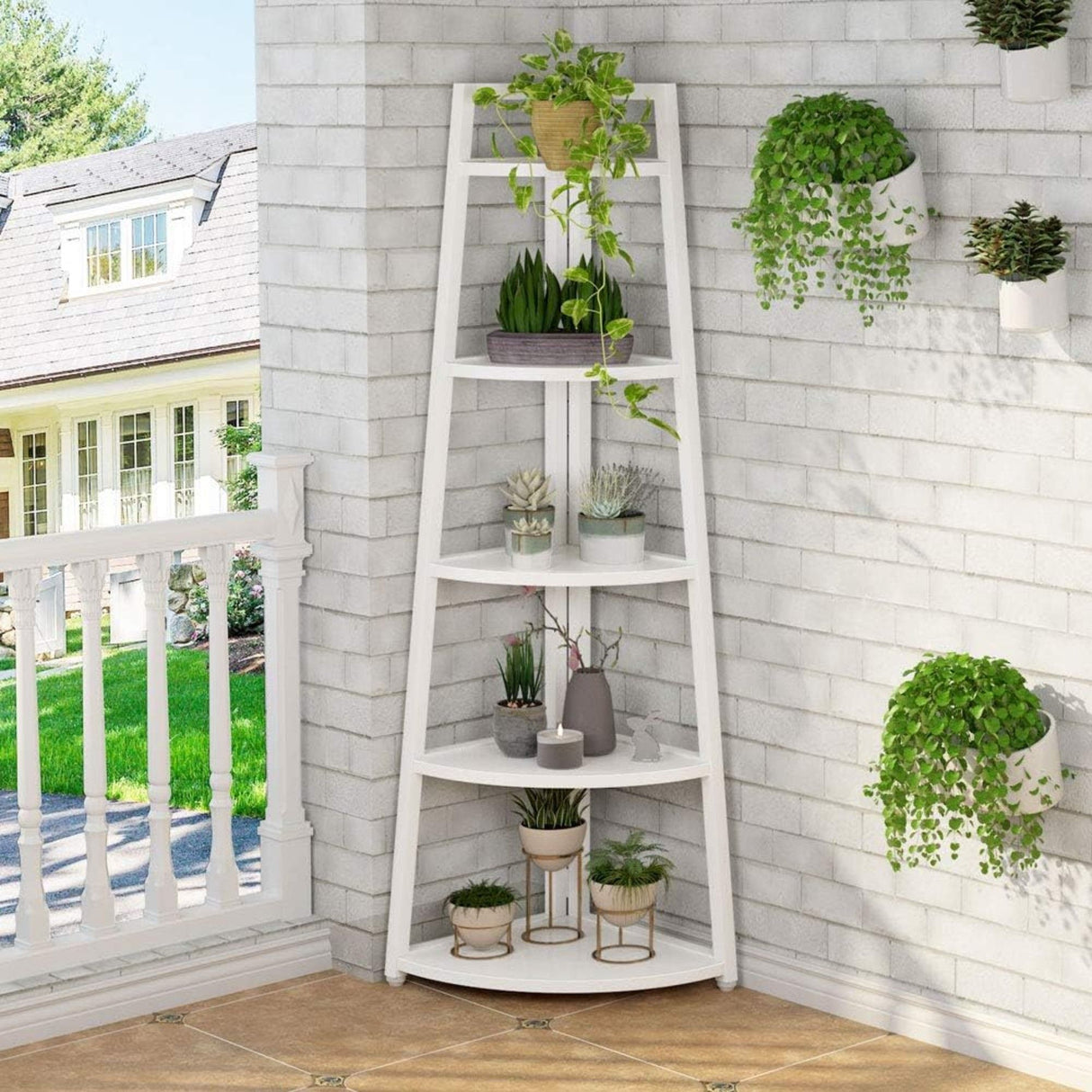 Tall 5 Tier Corner Bookshelf For Living Room