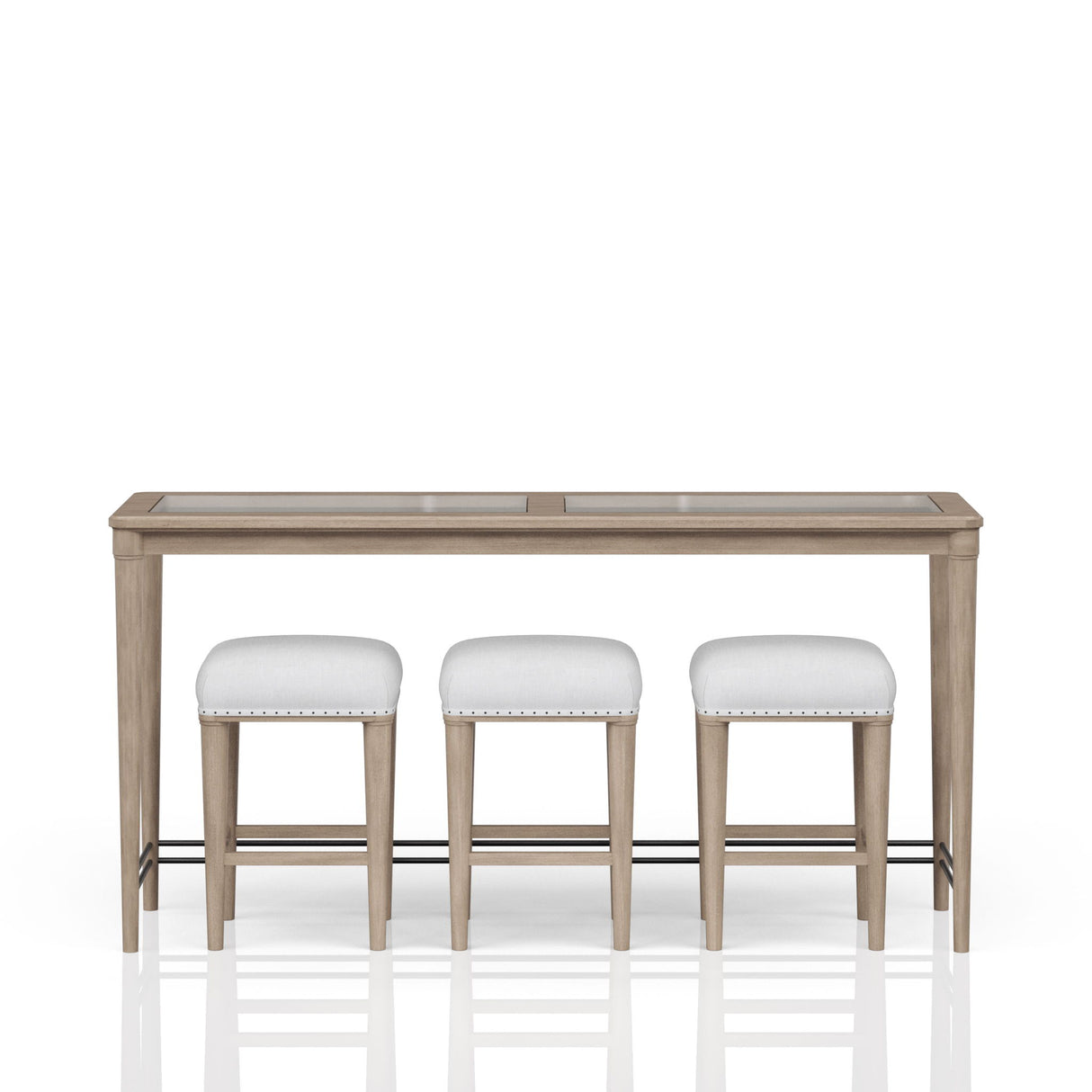 Glass Console Table With 3 Stools - Frosted