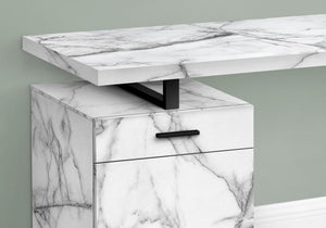 Computer Desk, Home Office, Laptop, Left, Right Set-Up, Storage Drawers, Work, Marble Look Laminate, Contemporary, Modern - White - Best Buy Furniture