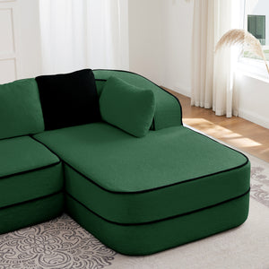 Elysees Left Chaise Sofa W/Pillows Teddy Fabric - Green