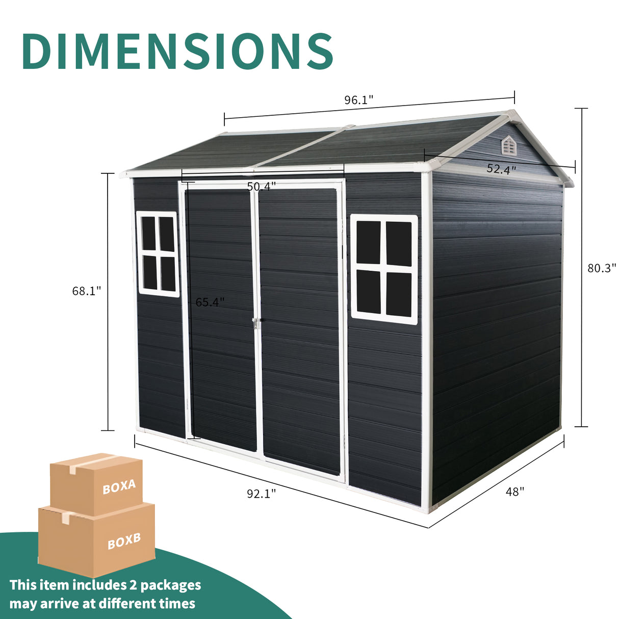 8x4ft Outdoor Resin Garden Shed with Floor and 2 Windows