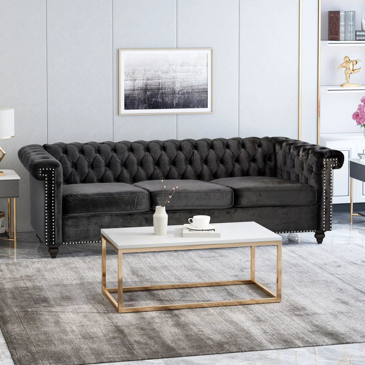 Chesterfield Style 3 Seater Sofa With Deep Button Tufting - Best Buy Furniture