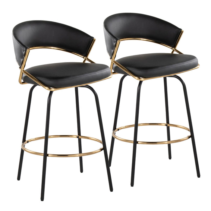 Jie Fixed Height Contemporary Counter Stool with Swivel Round Footrest (Set of 2)