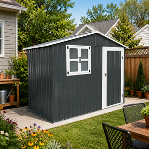 8x4 Foot Outdoor Metal Storage Shed with Openable Window, Coal Grey
