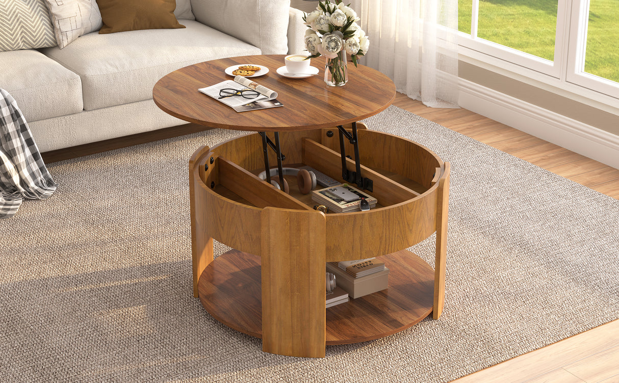 Vibe Haus Farmhouse Round Lift Top Coffee Table with Hidden Storage