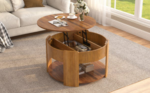 Vibe Haus Farmhouse Round Lift Top Coffee Table with Hidden Storage