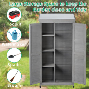 Wood Outdoor Storage Cabinet With Metal Top Garden Shed For Yard And Patio - Gray