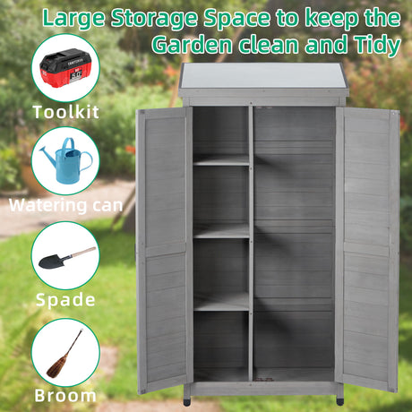 Wood Outdoor Storage Cabinet With Metal Top Garden Shed For Yard And Patio - Gray