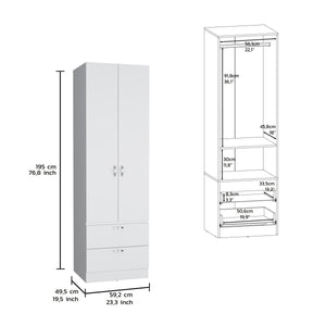 Armoire Wardrobe 76" H, Hanging Rod, 2 Drawers, 1 Shelf