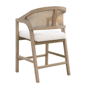 Wooden Frame Counter Stool with Rattan Back - Set of 2