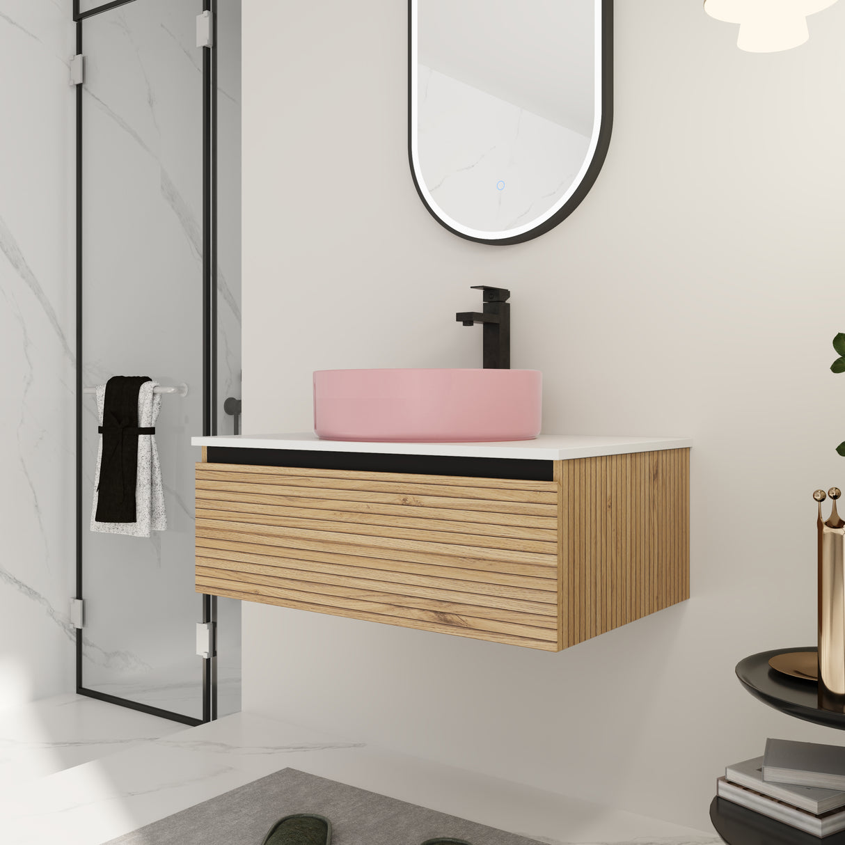 30" Wall-Mounted Bathroom Vanity with Art Ceramic Sink