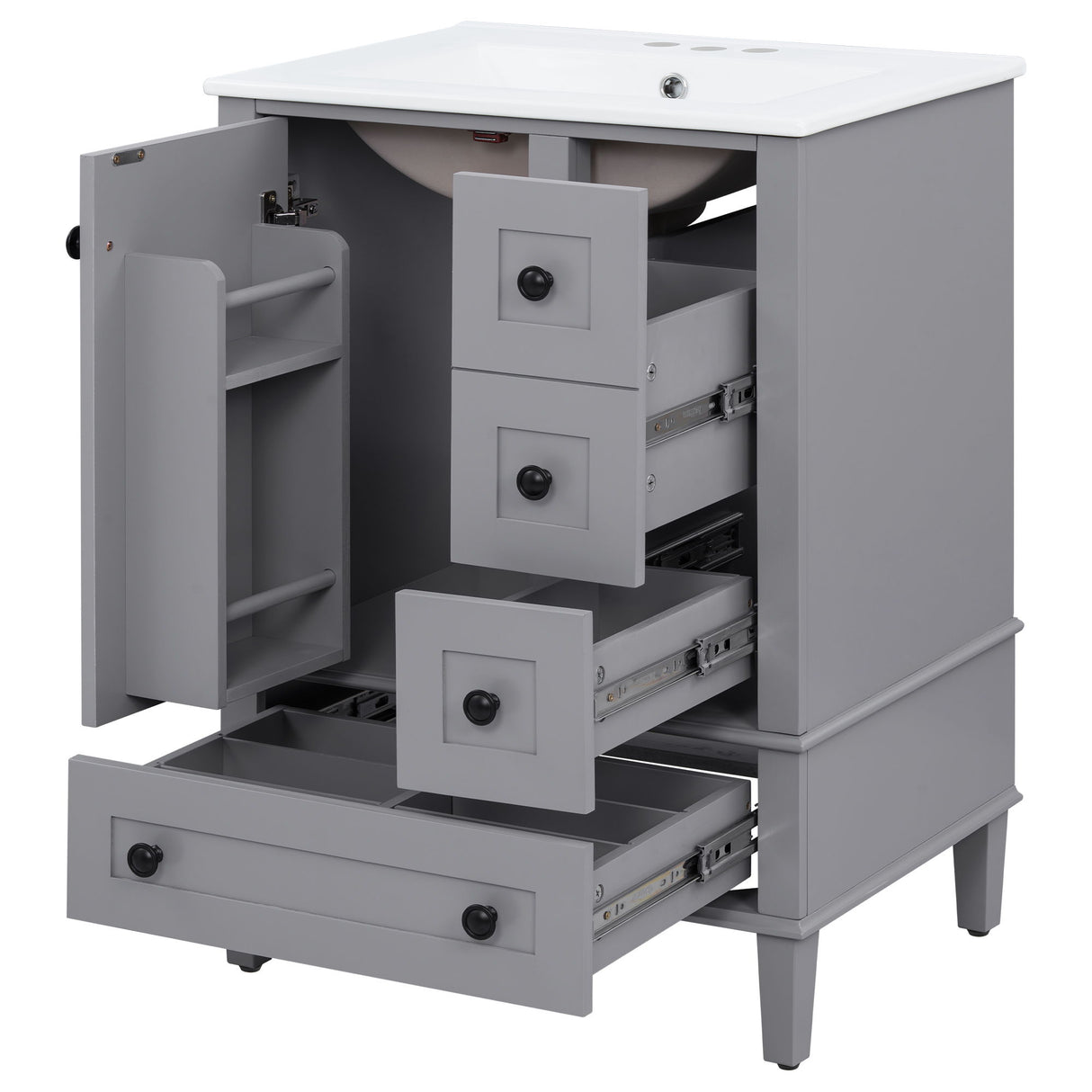 Bathroom Vanity With Integrated Basin, Soft Close Drawers, Door Mounted Double Layer Shelf