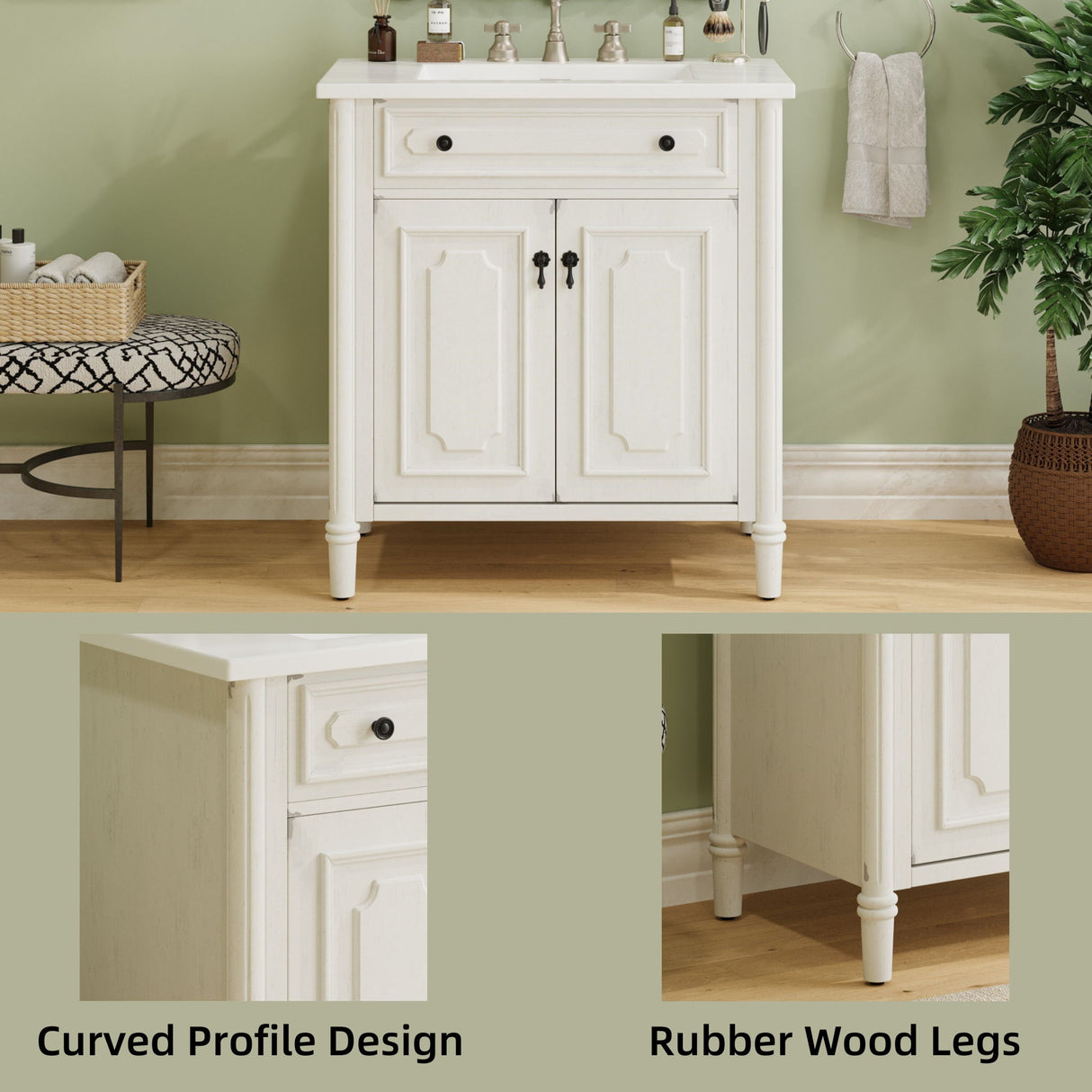 Vintage Bathroom Vanity With Sink, Rustic Cabinet With Soft Close Doors
