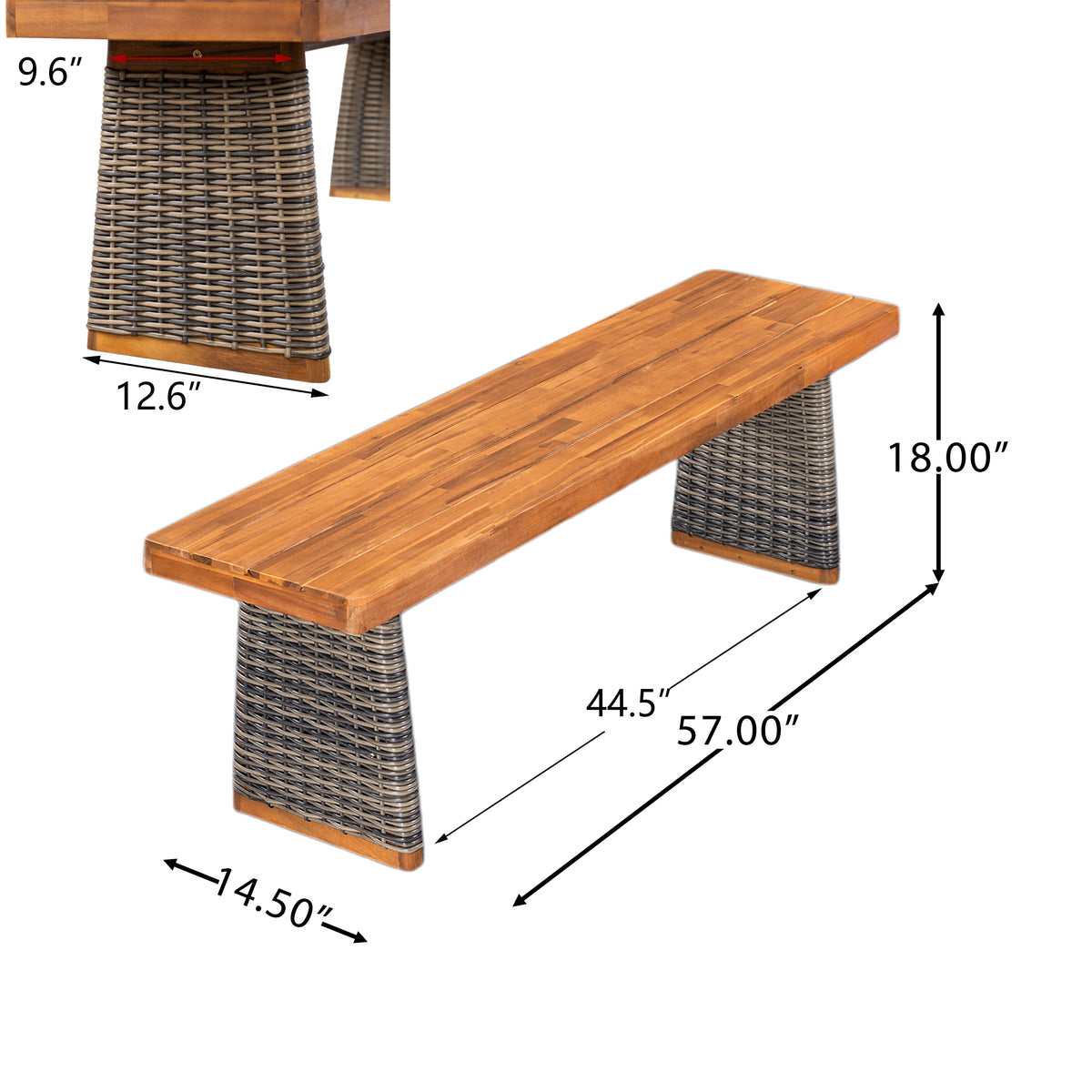 Outdoor Acacia Wood Bench with Teak Finish