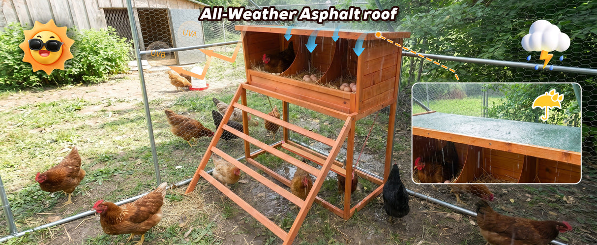 3-in-1 Nesting Boxes for Chickens with Perch and Swing