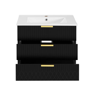 Wall Mounted Floating Cabinet With Side Cabinet Combo, Rectangular Ceramic Sink Vanity