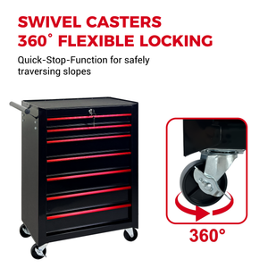 Rolling Metal Tool Chest with 7 Drawers - Black