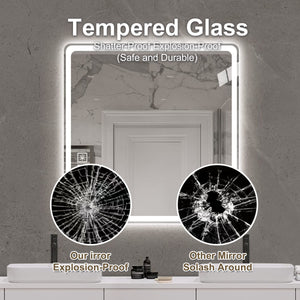 LED Bathroom Mirror, Anti Explosion Glass, Rust Resistant, Anti Fog, Tri Color