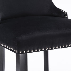 Contemporary Upholstered Wing-Back Barstools With Button Tufted Decoration And Wooden Legs, And Nailhead Trim, Leisure Style Bar Chairs, Bar Stools (Set of 2)