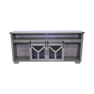 65.3" TV Stand with LED Light Strips and Iron Mesh Barn Door