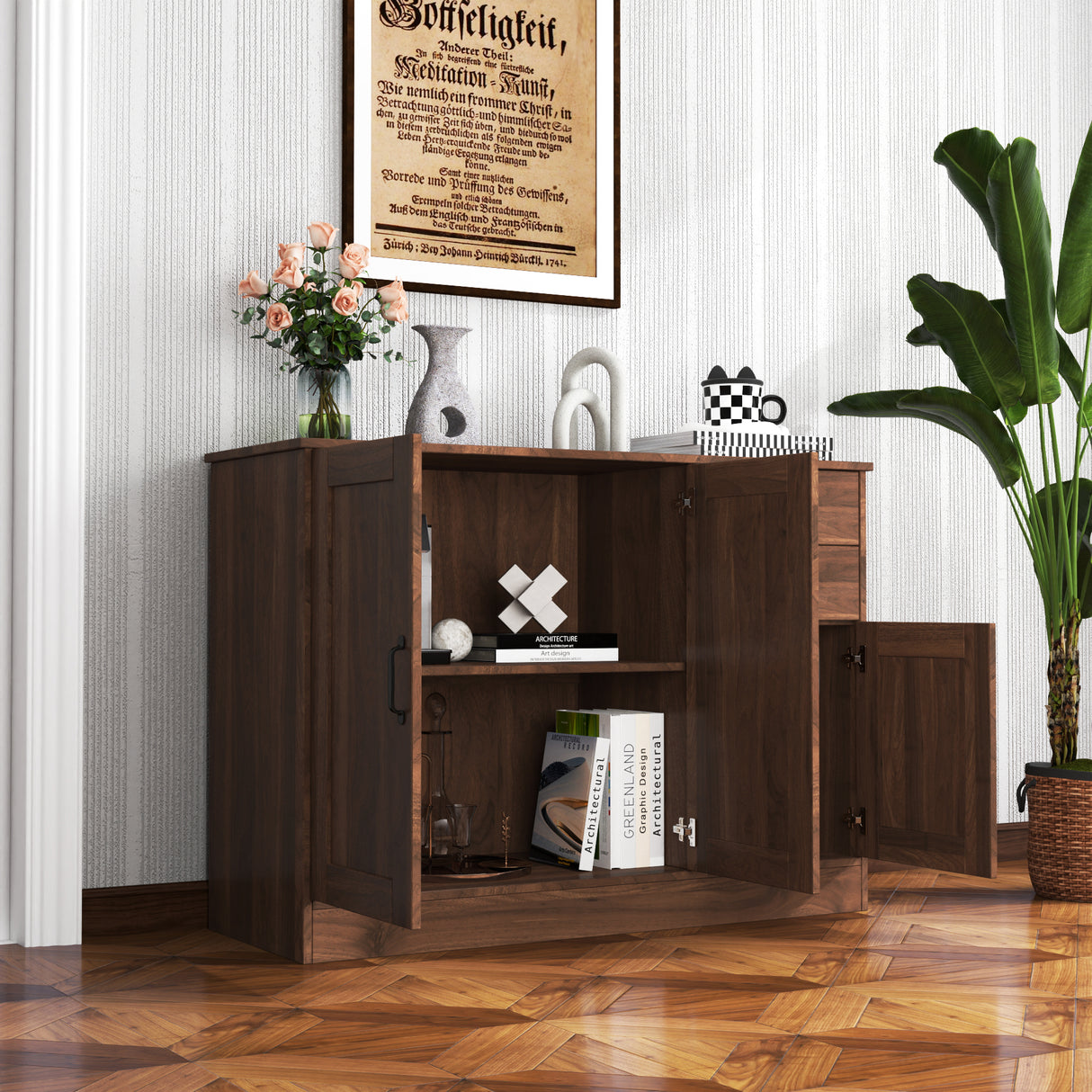Modern Wood Buffet Sideboard with 2 Doors, 1 Storage & 2 Drawers