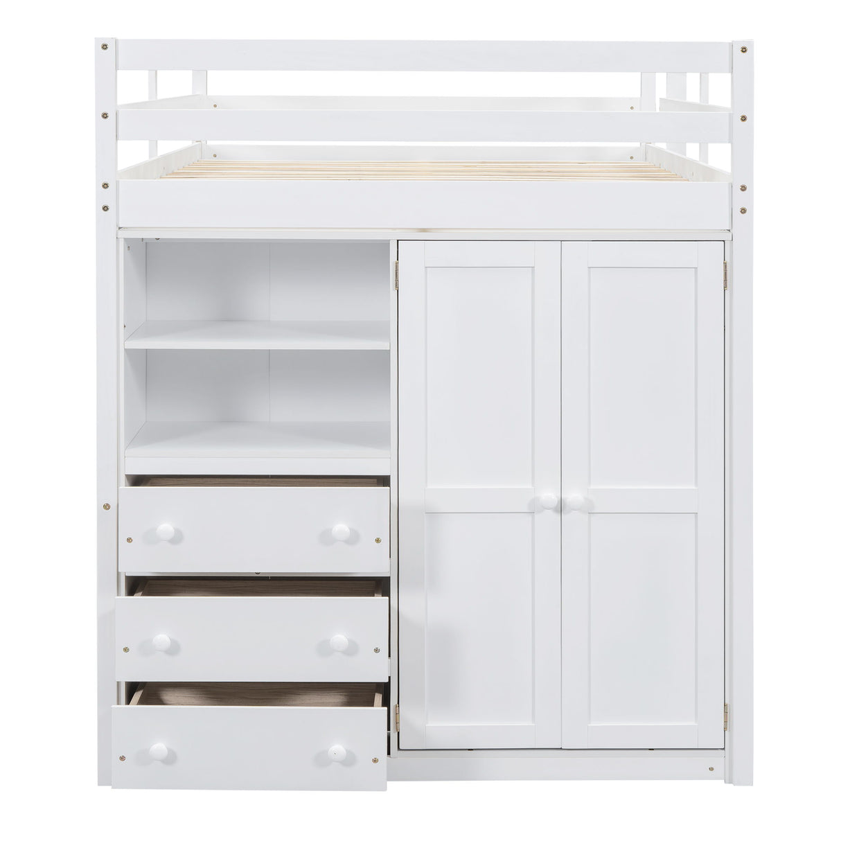 Loft Bed With Built In Wardrobe, Shelves And Drawers