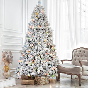 7FT Flocked Christmas Tree with 500 Colorful UL Lights